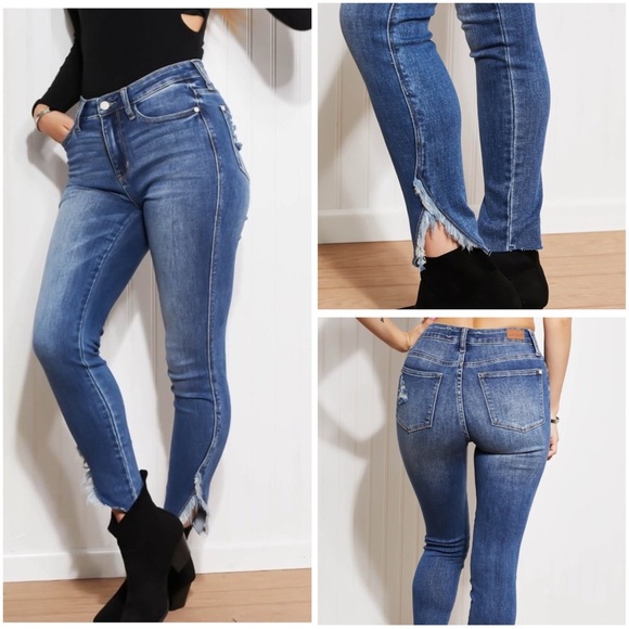 Judy Blue Skylar High Waist Hem Detail Skinny Jeans Size 24W - Picture 1 of 16